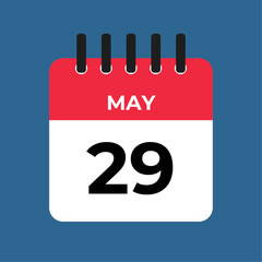 may 29 calendar reminder. 29 may daily calendar icon template. Calendar 29 may icon Design template. Vector illustration