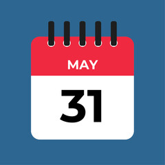 may 31 calendar reminder. 31 may daily calendar icon template. Calendar 31 may icon Design template. Vector illustration