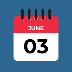 june 3 alendar reminder. 3 june daily calendar icon template. Calendar 3 june icon Design template. Vector illustration