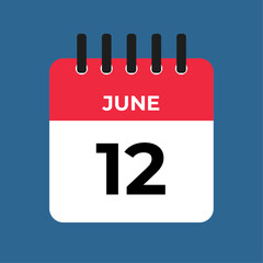 june 12 alendar reminder. 12 june daily calendar icon template. Calendar 12 june icon Design template. Vector illustration