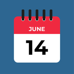 june 14 alendar reminder. 14 june daily calendar icon template. Calendar 14 june icon Design template. Vector illustration