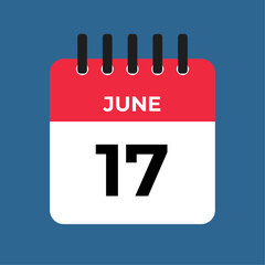 june 17 alendar reminder. 17 june daily calendar icon template. Calendar 17 june icon Design template. Vector illustration