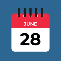 june 28 alendar reminder. 28 june daily calendar icon template. Calendar 28 june icon Design template. Vector illustration