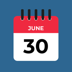 june 30 alendar reminder. 30 june daily calendar icon template. Calendar 30 june icon Design template. Vector illustration