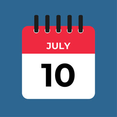 july 10 calendar reminder. 10 july daily calendar icon template. Calendar 10 july icon Design template. Vector illustration