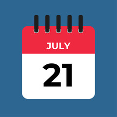 july 21 calendar reminder. 21 july daily calendar icon template. Calendar 21 july icon Design template. Vector illustration