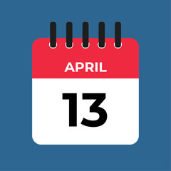 april 13 calendar reminder. 13 april daily calendar icon template. Calendar 13 april icon Design template. Vector illustration