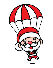 Cute And Kawaii Christmas Santa Claus Cartoon Character With Parachute