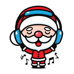 Cute And Kawaii Christmas Santa Claus Cartoon Character Listening To Music With Headset