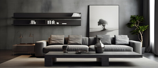 Modern industrial style using dark gray background coffee table in living room Living room 1
