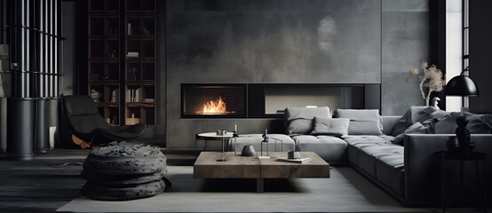 Modern industrial style using dark gray background coffee table in living room Living room 9