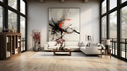 Fotobehang front wooden floor image, in the style of modern european ink painting, white, vanitas paintings, vray, white and bronze © Muzikitooo