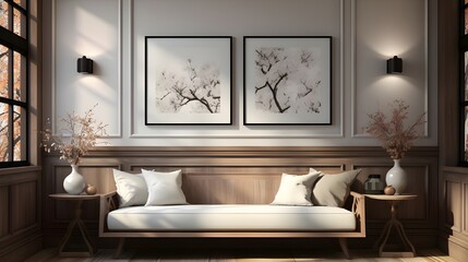 empty wall with white and gray frame, in the style of charles spencelayh, uhd image, glossy finish, light white and dark black, solarizing master, cardboard, simple and elegant style