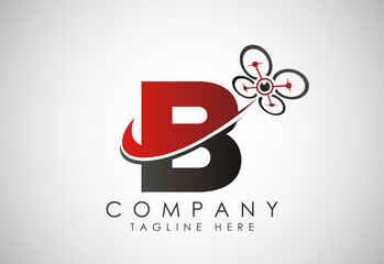 Letter B drone logo design vector template. Drone technology logo sign symbol