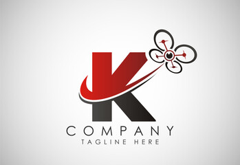 Letter K drone logo design vector template. Drone technology logo sign symbol
