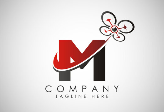Letter M drone logo design vector template. Drone technology logo sign symbol