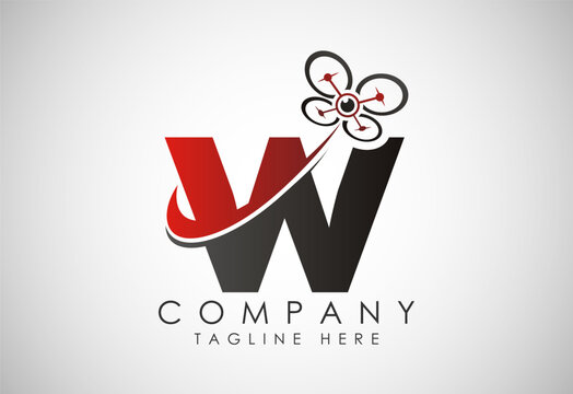 Letter W drone logo design vector template. Drone technology logo sign symbol