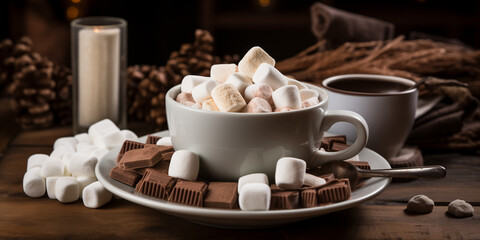 Obraz na płótnie Canvas a cozy hot cocoa corner with marshmallows and cocoa