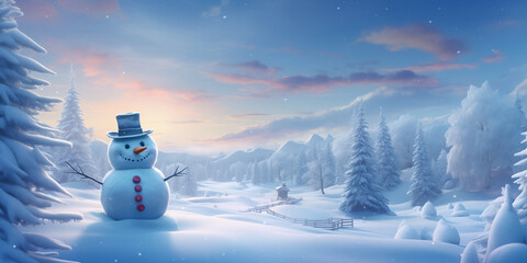 Create a snowman scene with the gift in a snowy landscape.