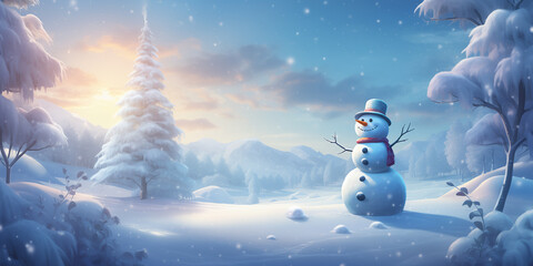 Obraz premium Create a snowman scene with the gift in a snowy landscape.