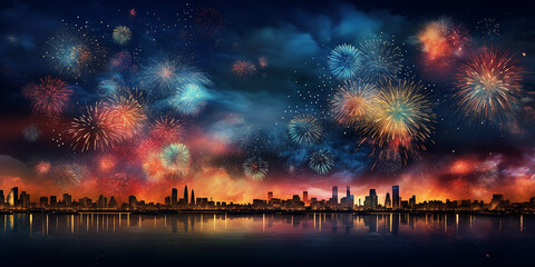 Fireworks Extravaganza: Design a background featuring a spectacular fireworks display against the night sky