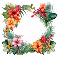 invitation jungle tropic palm print watercolor wedding border greeting frame drawing bouquet wreath