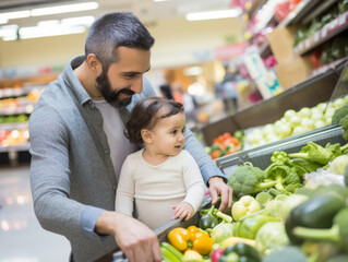 Arab-americans shopping in supermarkets with babies