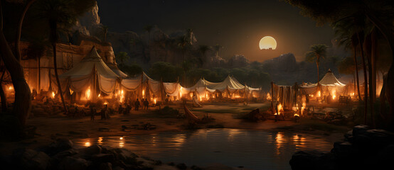 A tent camping scene in a desert oasis 2