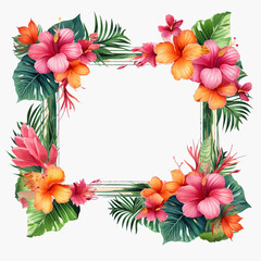 Obraz premium invitation jungle tropic palm print watercolor wedding border greeting frame drawing bouquet wreath