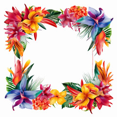 Obraz premium invitation jungle tropic palm print watercolor wedding border greeting frame drawing bouquet wreath