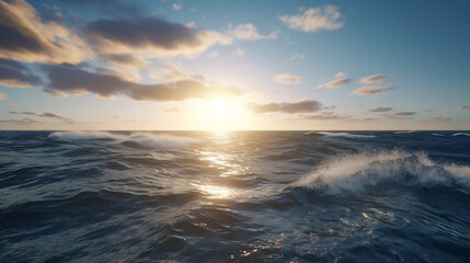 Fototapeta na wymiar white sky with cracks of sunlight beaming onto a huge ocean