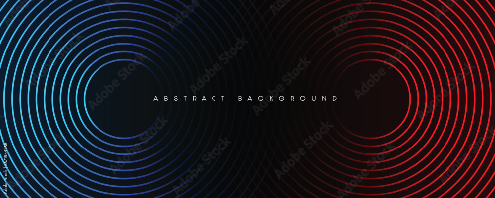 Poster glowing red and blue abstract geometric curves on dark gradient background. modern banner template d