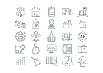 Logistics line icon set, delivery goods vector graphic collection