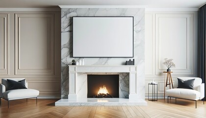 Opulent Marble Fireplace in Elegant Living Room Art Mockup
