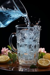 Glass of water being poured from a pitcher, Generative AI