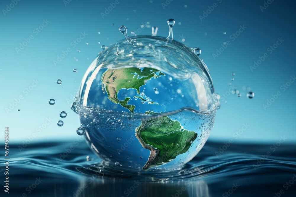Poster the purest drinking water in the water saving concept. background with selective focus and copy spac