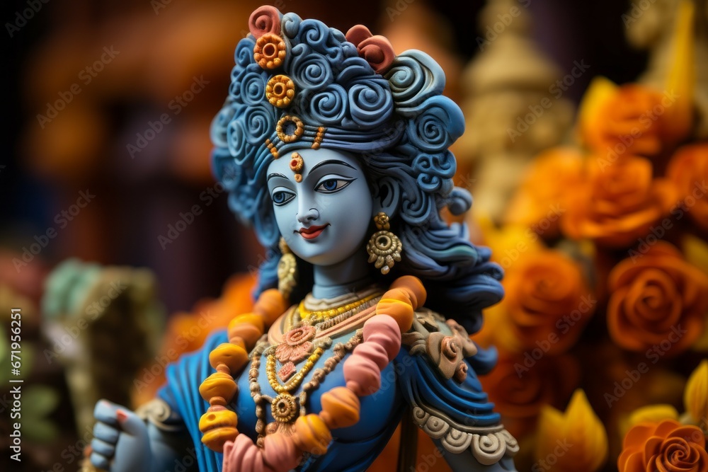 Wall mural krishna in figurine style. religious concept with selective focus and copy space - Wall murals