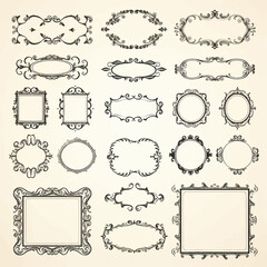 frame vector set ornate decorative ornamental vintage design elegant border element swirl Victorian - obrazy, fototapety, plakaty