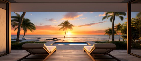 Luxurious infinity swimming pool at sunset by the sea 2