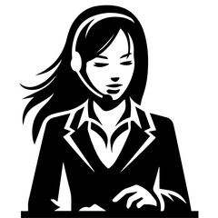 Call center woman vector silhouette, call center girl vector, news presenter vector silhouette