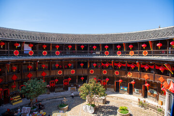 Top down view on the inner ring, courtyard of a Fujian Tulou