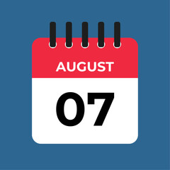 August 7 calendar reminder. 7 August daily calendar icon template. Calendar 7 August icon Design template. Vector illustration