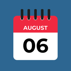 August 6 calendar reminder. 6 August daily calendar icon template. Calendar 6 August icon Design template. Vector illustration