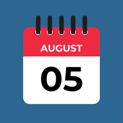 August 5 calendar reminder. 5 August daily calendar icon template. Calendar 5 August icon Design template. Vector illustration