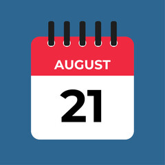 August 21 calendar reminder. 21 August daily calendar icon template. Calendar 21 August icon Design template. Vector illustration