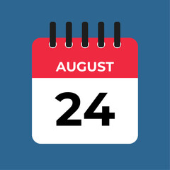 August 24 calendar reminder. 24 August daily calendar icon template. Calendar 24 August icon Design template. Vector illustration