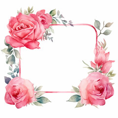 Fototapeta na wymiar floral wedding watercolor flower illustration rose spring blossom pink frame decorative design card