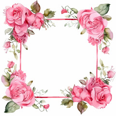 floral wedding watercolor flower illustration rose spring blossom pink frame decorative design card