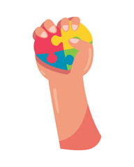 asperger hand with puzzles