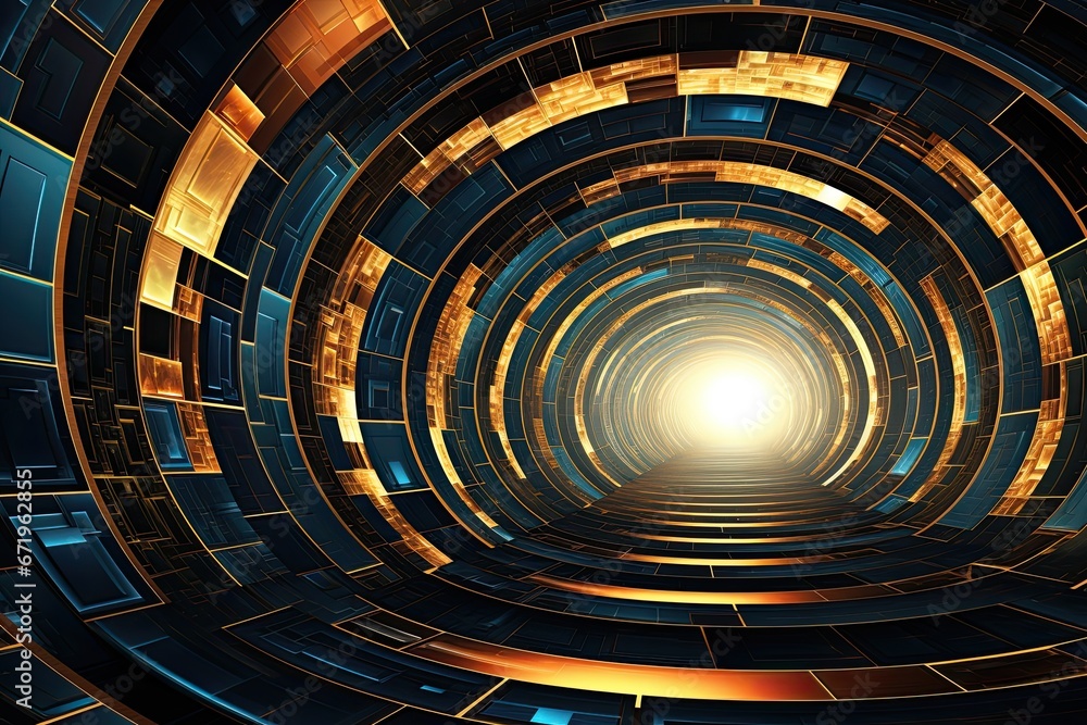 Poster circular concentric abstract futuristic architecture: waves of outdoor structures